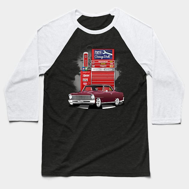 1967 Madeira Maroon Chevrolet Nova Garage Built Print Baseball T-Shirt by RPM-ART